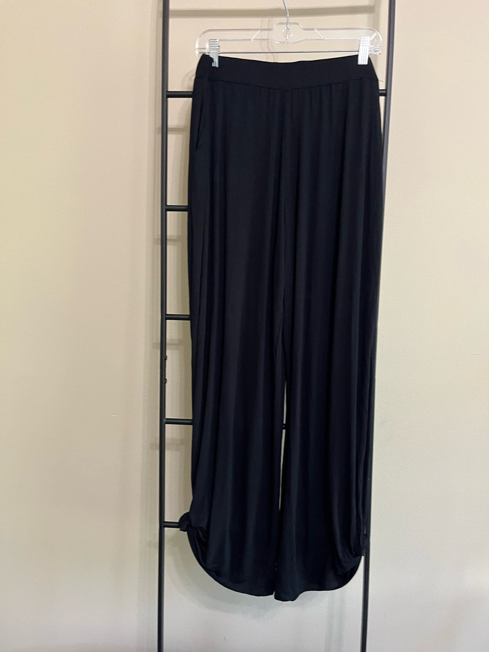 7th Ray NWOT Black Wide Leg Slit Ankle Knot Pants 3XL Soft Flowy Comfort Boho